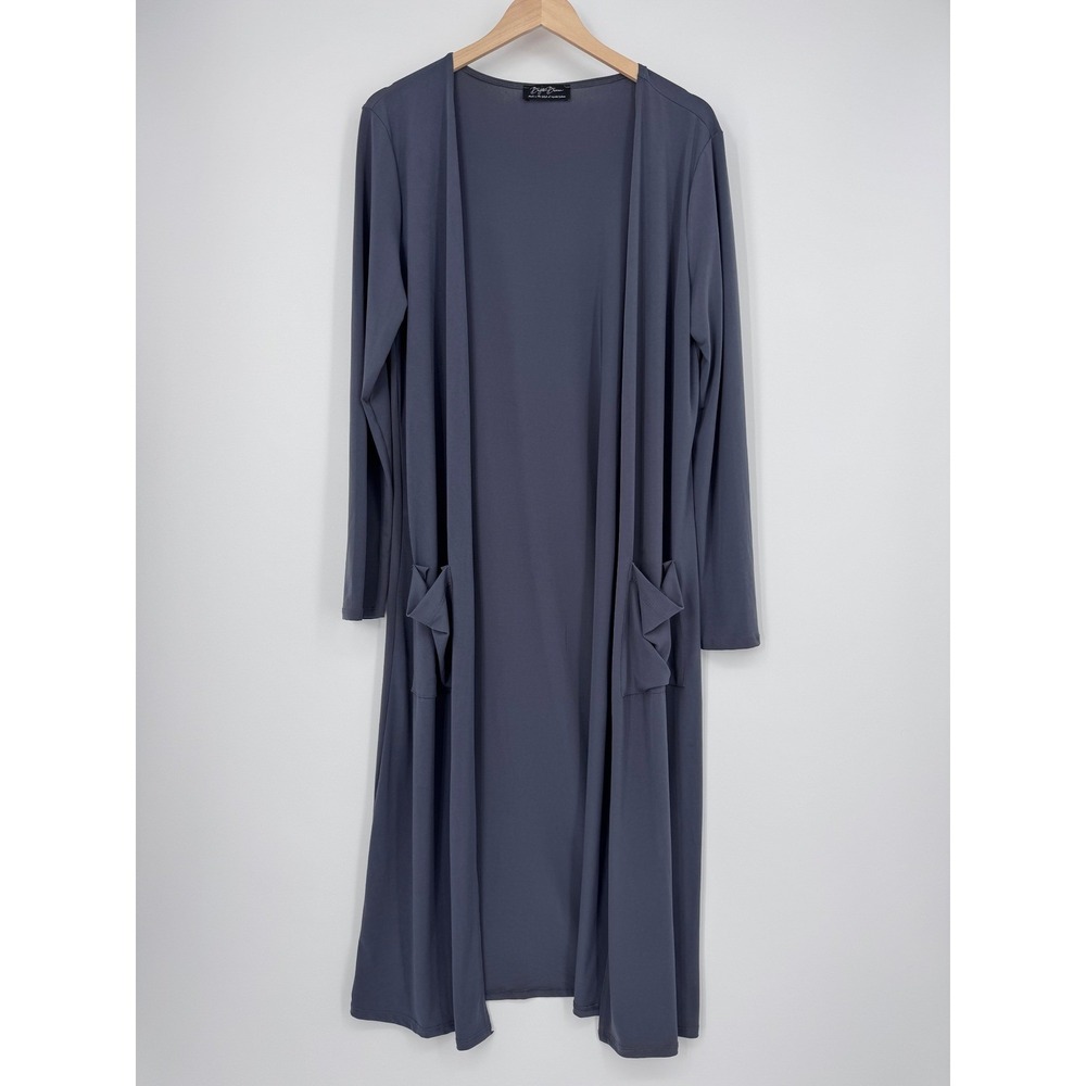 Brigitte Brianna Lifestyle Cardigan Women XL Gray Long Duster Open Front Stretch